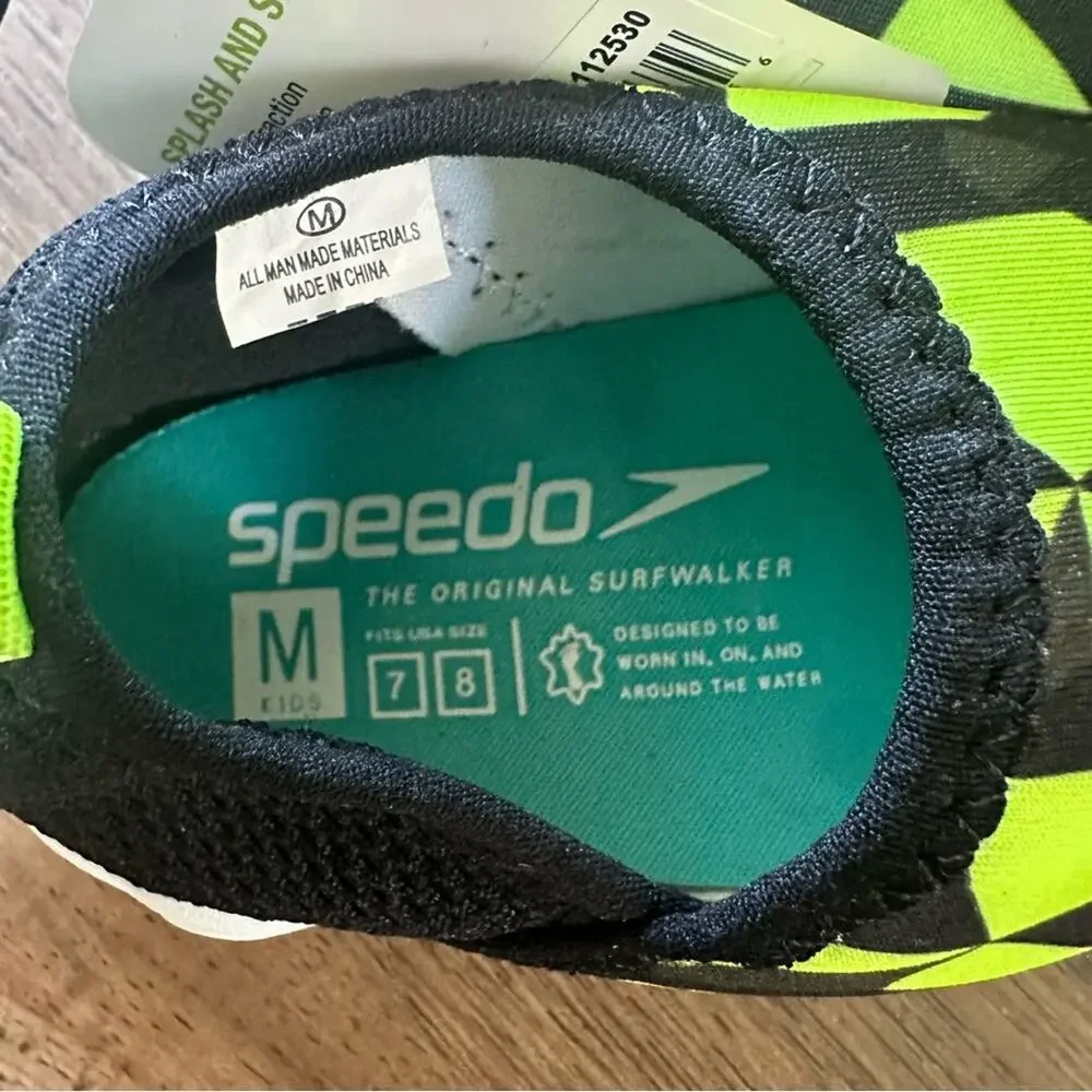 Speedo Kids Geometric Black and Green Water Shoes, Surfwalker, NWT, Size M (7/8)